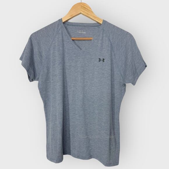 Under Armour Tech Fitness T-Shirt I Womens Large I Gray Short Sleeve V Neck Gym - Picture 1 of 6